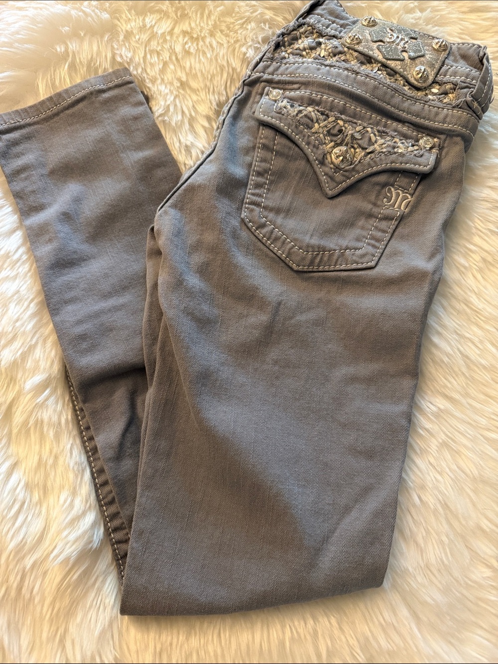 Miss Me Grey Embellished Skinny Jeans